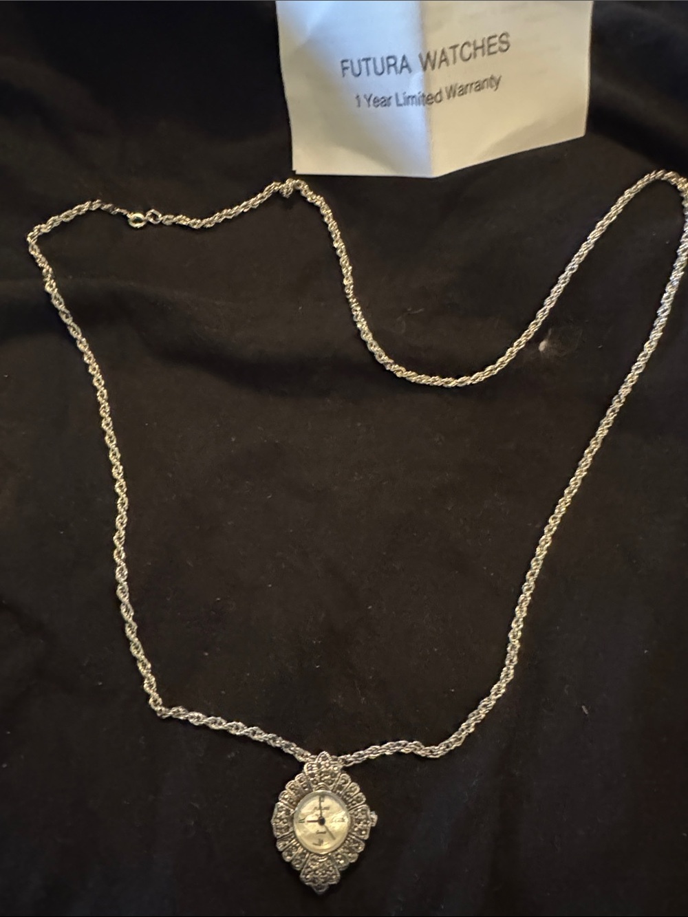 Vintage rare Futuro watch Silver Rope Chain Necklace mother of pearl w/papers